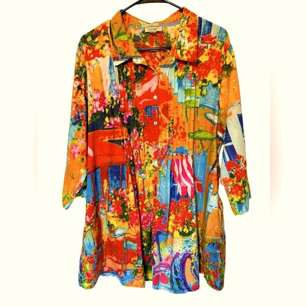 Orientique Naturally Australia Organic cotton abstract print tunic top. Size XL